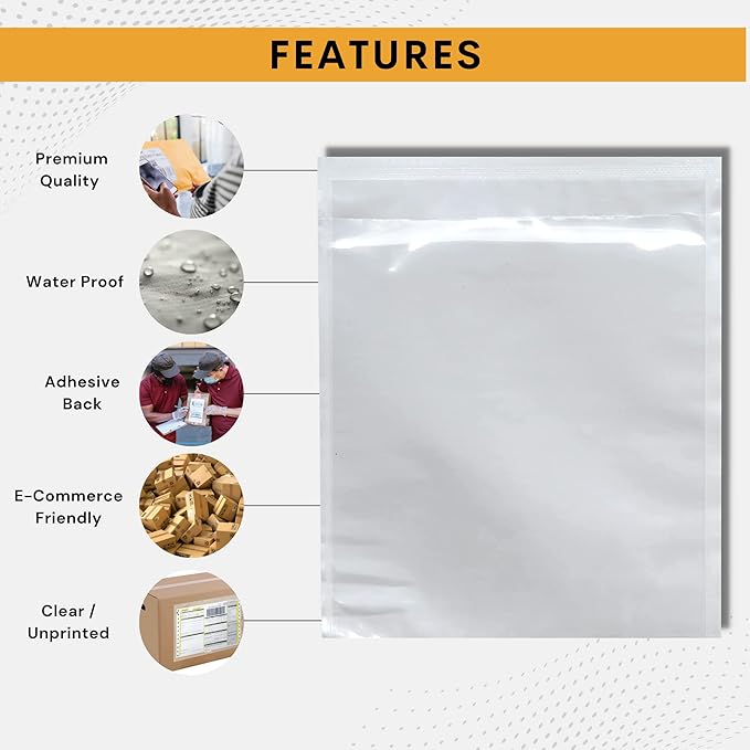 2000 Pack 6"x9" Shipping Label Sleeves – Clear Self-Adhesive Packing Slip Pouches, Waterproof Packing List Envelopes – Ideal for Shipping Documents, Mailing Labels, Invoices & Packing Slips