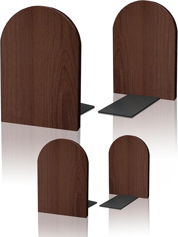 Brosisincorp Walnut Wood Book Ends for Shelves - Hand Polished Edges, Non-Skid Bookends for Heavy Duty Book Holders Office Desk Shelves Decorative Book Organizer, 6.69"H x 4.72"W x 3.94"L (2 Pairs)
