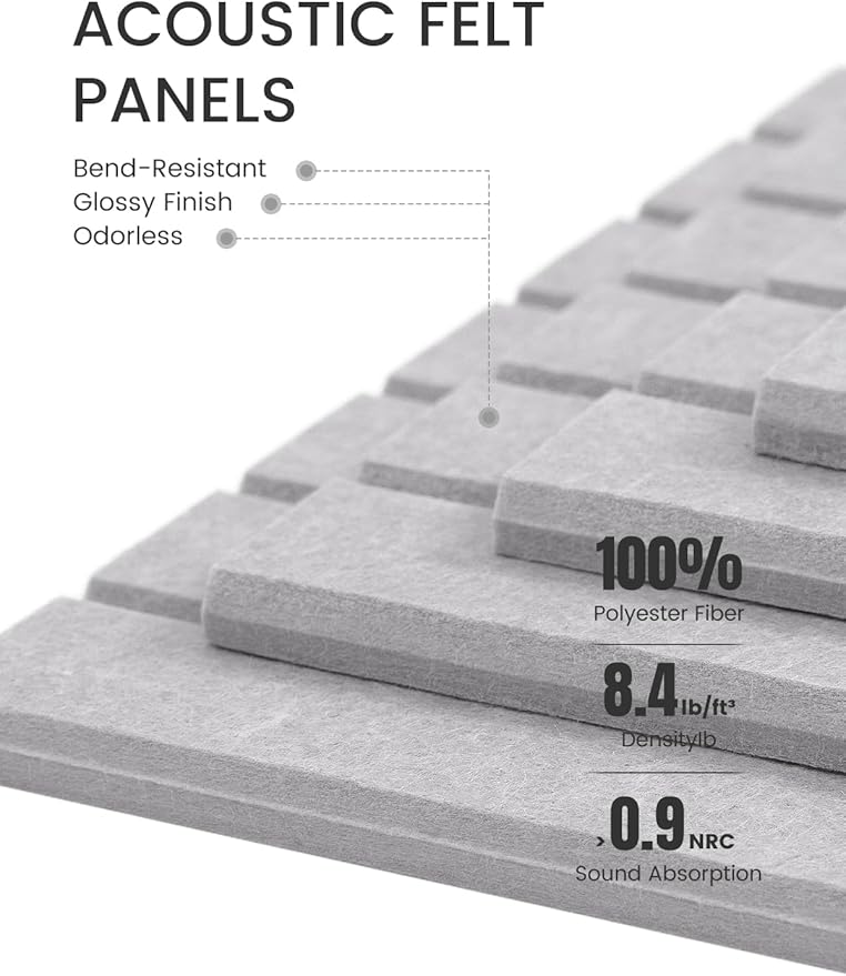 Fluxynara Felt Bulletin Board Tiles -28"x18" with 40 Adhesive Tabs, Cork Board Alternative for Office Decor, Push Pin Board Wall Organizer 6-Pack (Soft Gray)