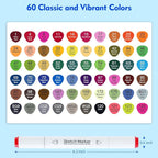 HOMSAILMO-60 Color Alcohol Marker Painting Set, Chisel and Exquisite Double Headed Adult Coloring Pen, Non Bleeding, Creative Drawing, Sketching, Illustration, Card Making, Artist Gift, Ergonomic Grip