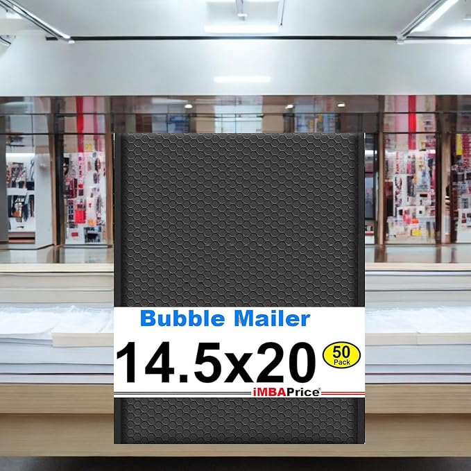 iMBAPrice 14.25x20 Inch Black Poly Bubble Mailers #7, 50-Pack Jumbo Padded Envelopes, Self-Seal Polybubble Shipping Bags for Large Packages