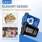 ASAVI Trash Sorting Stickers (6-Pack) – 6x4.8 Waterproof Vinyl Waste Labels with Strong Adhesive, Durable Outdoor/Indoor Use, Icon-Based Design for Home, Office, Commercial Bins (Bucket-Shaped)