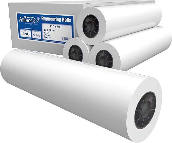 Alliance Wide Format Paper Rolls Bond Engineering (20lb | 4 Rolls, 11 In x 500 Ft | 3" Core)