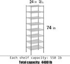 Regal Altair 18" Deep x 24" Wide x 74" Height Wire Shelving Kit | 8-Tier | NSF Commercial Storage Rack Unit