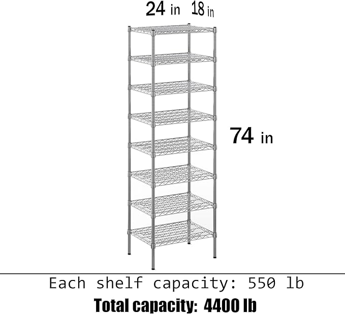 Regal Altair 18" Deep x 24" Wide x 74" Height Wire Shelving Kit | 8-Tier | NSF Commercial Storage Rack Unit