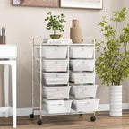 GOFLAME 10-Drawer Rolling Storage Cart, Art Craft Storage Organizer on Wheels, Multipurpose Movable Utility Cart for School, Office and Home, Clear