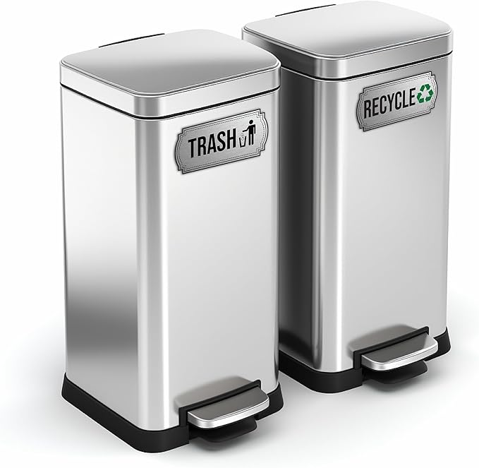 Recycle and Trash Magnets for Kitchen Cans and Recycling Bins, Dual Trash and Recycle Magnet for Garbage Can Logo Symbol, 2 Magnetic Sticker Adhesives, 6.5x3 Inch Elegant Design Home Outdoor Waste Bin