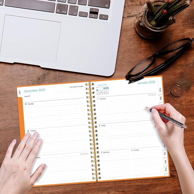 2026 Planner - Planner 2026 from January 2026 - December 2026, Weekly & Monthly Planner Spiral Bound with 12 Monthly Tabs, Inner Pocket, 6.4" x 8.5", Orange-A