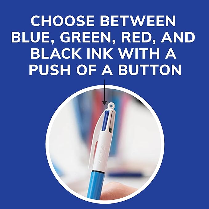 BIC 4-Color Retractable Ballpoint Pens with 1.0 mm Medium Point and Assorted Ink Colors, 12-Count Pack