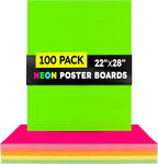 Hygloss Large Poster Board 22x28 - 100 Assorted Neon Color Poster Boards Bulk Pack - 10 Pt. Thickness Colored Poster Board Paper for Projects, Signs, Displays, Crafts - Posterboard Multipack 22" x 28"