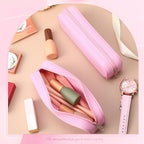 Feifeiya 8 Pcs Silicone Pencil Case Pen Zipper Pouch Bags Aesthetic Back to School Gifts Stationery Travel Toiletry Makeup Coin Organizer Waterproof Valentines Galentines Party Favors (Pink)