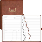 EMSHOI Meeting Notebook for Work with Action Items - 320 Pages B5 Thick Project Planner Agenda Organizer Work Notebook for Women Men Office Business Notes, PU Leather Hardcover, 7.5" x 10", Coffee