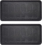 Envelor Rubber Boot Tray for Entryway Indoor Shoe Trays for Mudroom Wet Shoe Mat Tray Multiuse Rubber Water Tray Mud Mat Winter Boot Mat Large Utility Tray, Footsteps, 32 x 16 Inch, 2 Pack