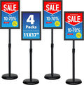 VAIIGO 4 Pack Sign Holder Stands - 11 x17 inch Standing Sign Stand, Adjustable Poster Sign Holder Pedestal Floor Sign Stand, Aluminum Snap Open Frame for Vertical & Horizontal View Sign Stand, Black