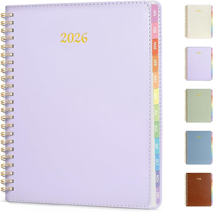 2026 Planner, Annecy Weekly ＆ Monthly Planner 2026, Jan. 2026 – Dec. 2026, 6.4" x 8.5" Monthly Agenda Planner with Tabs, Vegan Leather Cover, Spiral Binding, Double-sided Pocket, Bookmark, Purple