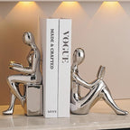 TYGKROF Decorative Bookends,Ceramic Statue Book Ends,Home Office Modern Bookends,Decor Aesthetic Reading Book Holders for Bookshelf,Bedroom Living Room Decoration Unique Bookends (Silver)
