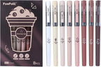 FUNFULL Aesthetic Cute Stick Rollerball Pens, 8pcs Quick Dry Colored Liquid Ink Pens, 0.5mm Fine Point Coffee Gel Pens with Soft Touch Smooth Writing for Journaling Planner School Supplies