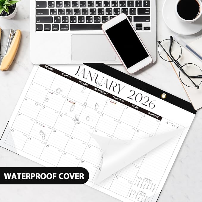 2026 Desk Calendar, 18 Monthly Calendar Runs from January 2026 to June 2027, Large 17" X 12" Desktop/Wall Calendars Easy Scheduling & Notes, Ideal for School, Home and Office - Classic Black