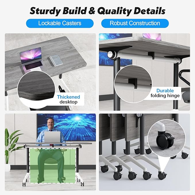 Goakwwuz Conference Room Table, Folding Conference Tables,Thicken Grey Tabletop,Flip Top Wooden Seminar Meeting Room Table for Conference Room Offices (8, Grey, 61.0“)