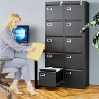 AFAIF 5 Drawer File Cabinet with Lock, Metal Filing Cabinets for Home Office, Vertical Black Locking File Caninet, Steel Narrow Five Drawer File Cabnet for Letter/Legal / A4 / B4- Assembly Required