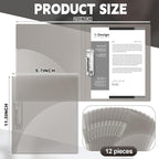 Teling 12 Pack Punchless Clamp Binder Folder 8.5 x 11 Inch Ringless Binder Holds with Pocket, Flexible Metal Clip and Poly Covers, 100 Letter Size Pages, for Work, School (Transparent Gray)