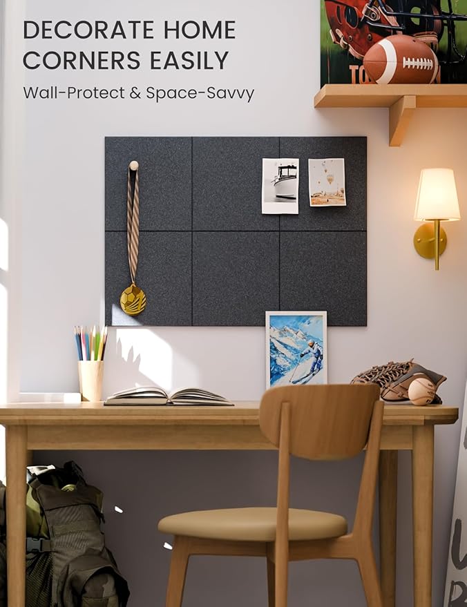 Fluxynara Felt Bulletin Board Tiles -28"x18" Cork Board Alternative for Office Decor, Push Pin Board Wall Organizer 6-Pack - Deep Charcoal Blue