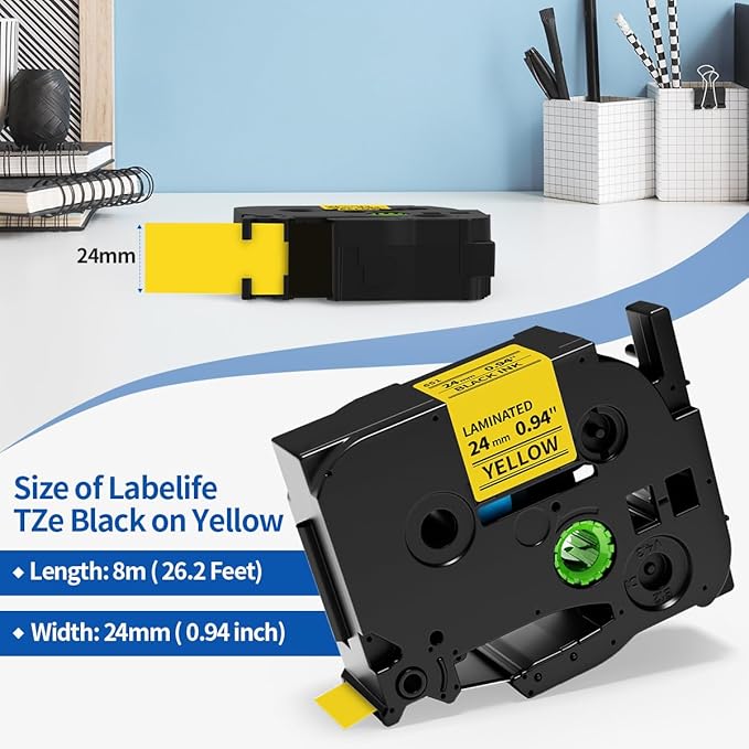 TZe-651 24mm Label Tape Replace for Brother P Touch TZe TZ Tape 24mm 0.94'' Laminated Yellow TZe651 TZ651 for Ptouch PTD600 PT-D610BT PT-P710BT Label Makers, 4-Pack Black on Yellow 1 Inch
