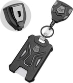 MNGARISTA 2 Pack Heavy Duty Badge Holder, Vertical ID Card Holder for Credit Cards, Clear ID Window, All PC Polycarbonate Plastic Housing, 5 Cards Capacity, Built-in Elastic Clip, Black