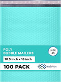 Teal 10.5x16 Inch Large Poly Bubble Mailers #5 | Padded Envelopes with Self Seal | Air Lined Cushioned Bubble Mailer | Usable Size 10.5x15 | 100 Pack Bulk | Lightweight shipping Bags