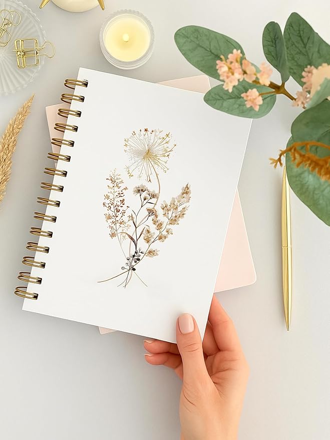 BitKan Vintage Boho Fall Floral Spiral Notebook, Cottagecore Wildflower Journal, Pretty Journals for Women, Rustic Autumn Botanical Flower Notebook 5.5x8.3 Inch-366