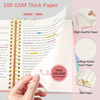 Hardcover Spiral Notebook Journal, 8"x10" Large B5 Notebooks with Removable Dividers Tabs, 300 Pages Leather 5 Subject Notebook College Ruled, Journal for Work School Note, 100 GSM Thick Paper,Pink