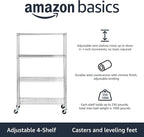 Amazon Basics 4-Shelf Adjustable, Heavy Duty Storage Shelving Unit with Wheels for Easy Assembly, for Garage or Kitchen Use, Metal Organizer Wire Rack, 36" L x 14" W x 57.8" H, Chrome
