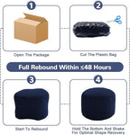 MeMoreCool Stuffed Round Pouf Ottoman Foot Rest, Soft Plush Floor Pouf Foot Stool, Corduray Footstool Footrest, Small Round Ottoman for Living Room Couch Sofa Chair, 20x15 Inch Navy
