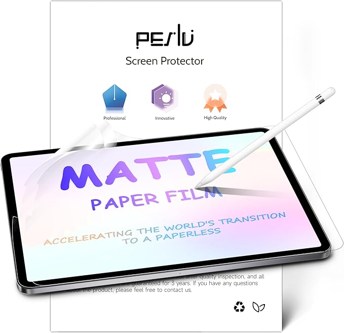 Peslv 2 Pack Like Paper Screen Protector for iPad Pro 12.9 inch (2022/2021/2020/2018), Matte Anti Glare PET Film/Blue Light Filter Eye Protection Cover/Drawing & Writing Feel Like on Paper