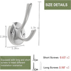 TOFIIGREM Brushed Nickel Wall Hooks, 4 Pack Heavy Duty Coat Towel Hook Metal Double Hook Wall Mounted Hanging, Bath Towel Hooks for Entryway Cubicle Bathroom Closet Garage