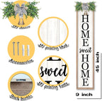 LuZhiQiang Welcome Sign for Front Porch Outdoor Home Sweet Home, 45"X9" For Large Front Door Wreath Standing Wooden Frame Tall Vertical Leaner Long Signs, Rustic Outside Farmhouse Garden Patio Decor (Wood)