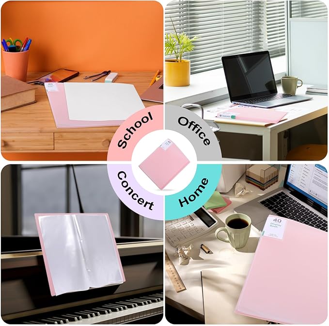 Phyxin 20-Pocket Portfolio Binder Organizer, Binder Sheet Protectors 8.5" x 11", Displaying 40 Page Plastic Folders for Documents, Document Organizer for Concert, Artwork, School & Office Use, Pink