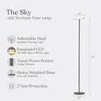 Brightech Sky LED Floor lamp, Torchiere Super Bright Floor Lamp for Living Room Decor & Office - Dimmable, Tall Standing Lamp with Warm Light for Bedroom & Reading - Brushed Nickel