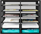 PAG Mass Mail Holder, Adjustable Countertop Literature Organizer, Student Mailbox, Desktop Bill Paper Organizer, 12 Compartments, Black