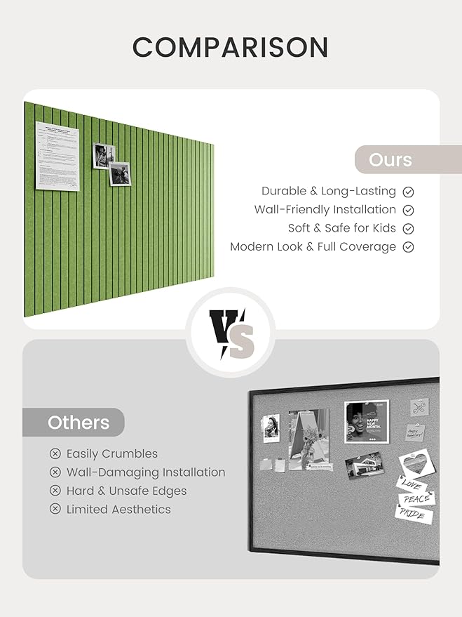 Bumusty Large Cork Board Alternative-47 x35 Felt Bulletin Board Tiles, with 30 Pushpins, 70 Adhesive Tabs, 12-Pack Slat Wall Paneling, Cork Boards for Office Push Pin Board Felt Board-Kelly Green