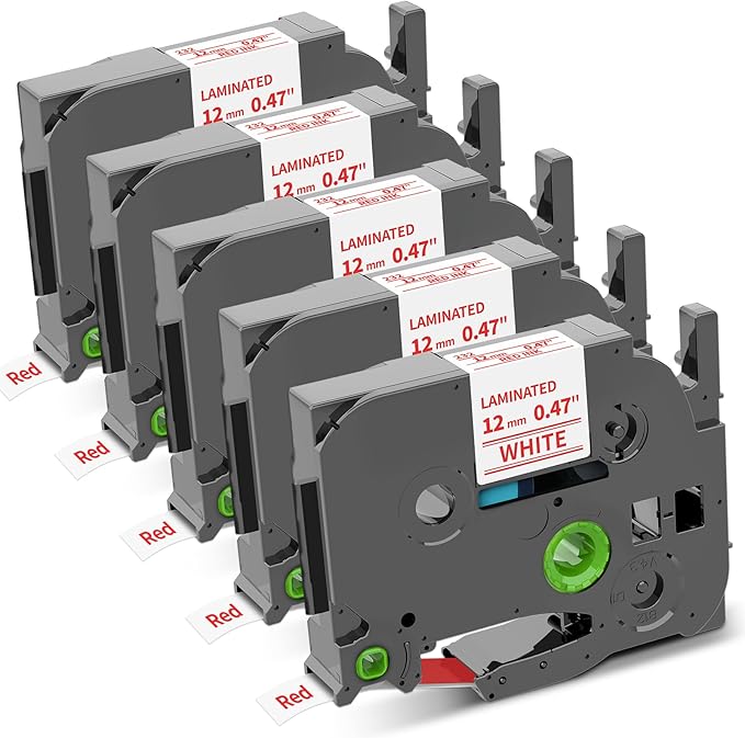 COLORWING TZe-232 Red on White Compatible with Brother P Touch Label Tape TZe232 12mm 0.47" TZ Tape Laminated for Brother Ptouch PT-D210 D220 H110 1280 D610 Refills, 5-Pack