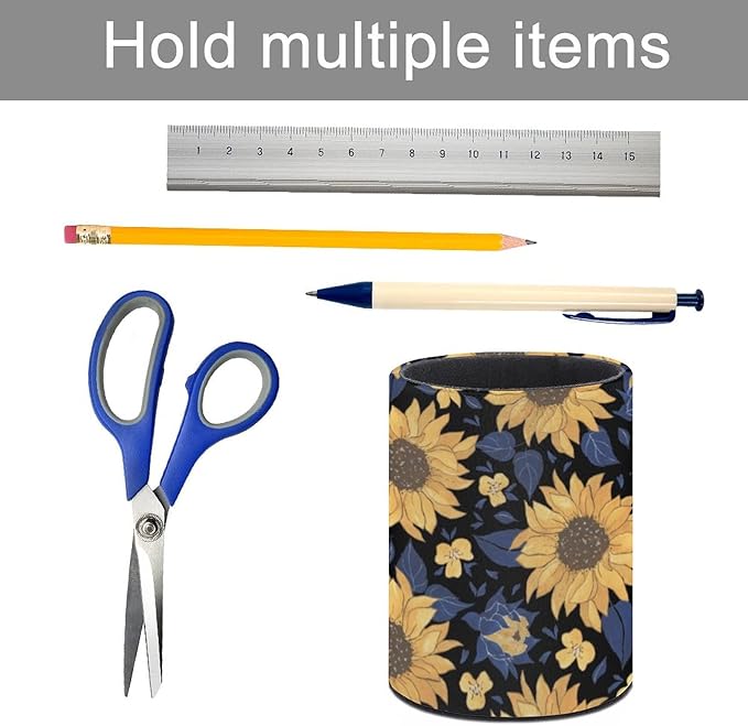 DIYYAO Personalize Sunflower Pattern Circular Pen Holder - Desk Pen Organizer Control Storage Box Makeup Brush Holder (E)