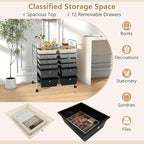 Happygrill 12-Drawer Rolling Storage Cart, Multipurpose Organizer Cart for Home Office School, Utility Cart with Wheels (Black Gradient)