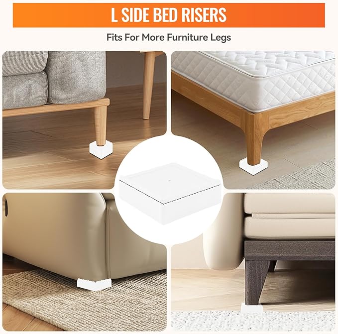 shouwuhho Furniture Risers, 4 Pack Bed Risers with Non-Slip Grip and Heavy Duty Support, 1 Inch 2 Inch 3 Inch 4 Inch Height Lift for Couch, Sofa, Table, Desk, Chair, Refrigerator - White, 1 Inch