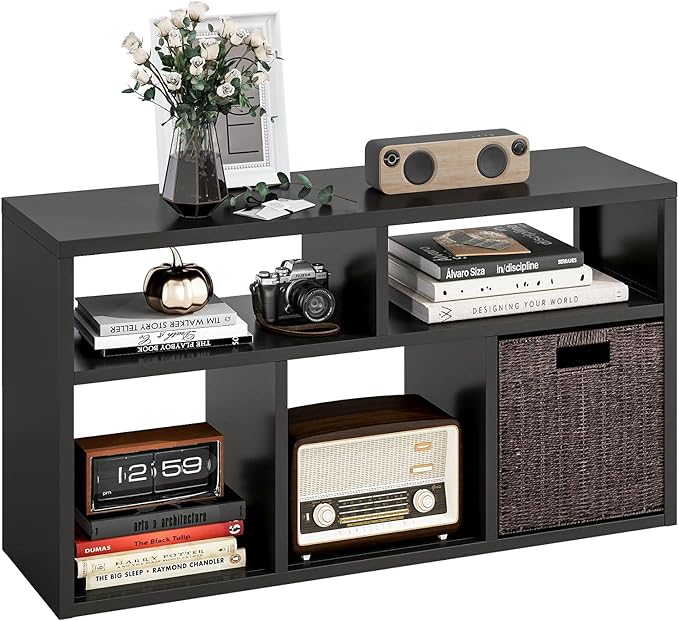 IRONMIX Metal 5 Cube Storage Organizer, Black Short Bookshelf, TV Stand for up to 40" TVs, Entertainment Center with Open Shelves, Media Console Table for Living Room, Home Office, Study, Library
