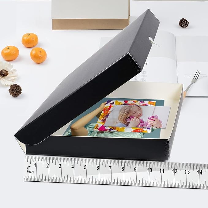 Lineco Folio Storage Box, Clamshell Design with Metal Edge. 11.5x17.5x1.75 Inches, Archival Boxboard, Preserve Photos, Cards, Magazines, Documents, Art, Ephemera, Family Records, Black, Pack of 2