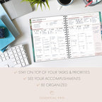 Essential PRO 2026 Daily, Weekly & Monthly Planner, 7"x9": 14 Months (Nov 2025 - Dec 2026) Monthly Tabs,Daily Tracking,Notes Pages,Storage Pocket,Bookmark w Sticky Notes (Teal Gold Marble)
