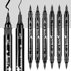 Arrtx Black Paint Pen 8 Pack Dual Tip, Black Acrylic Paint Graffiti Markers for Rock Painting, Paper, Wood, Ceramic, Fabric, Glass, Canvas, Plastic, Metal, Stone and DIY Crafts
