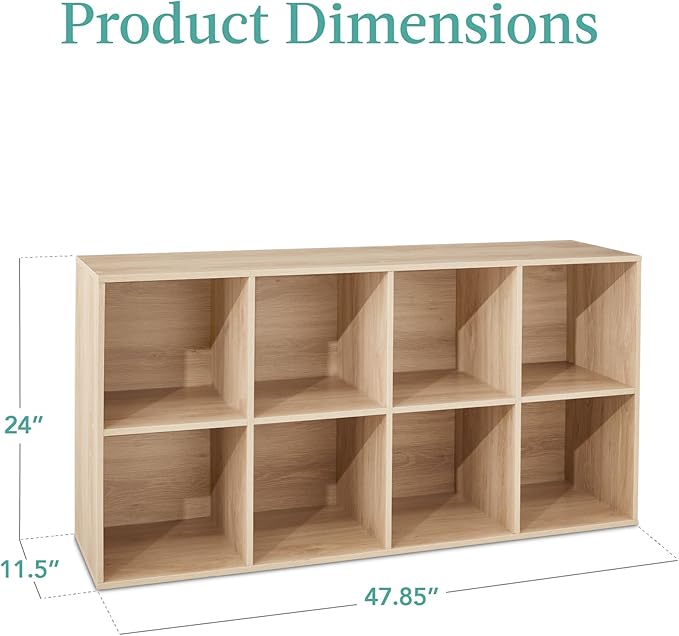Best Choice Products 8-Cube Storage Organizer, 11in Shelf Opening, Bookcase, Display Shelf, Customizable w/ 3 Removable Back Panels – Light Oak