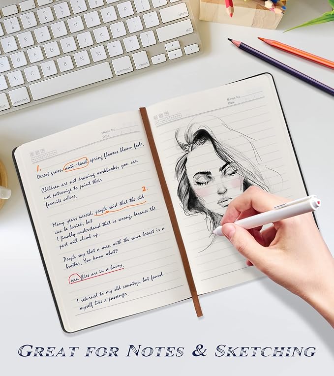 Biuwory Lined Journal Notebook for Women Men,256 Pages A5 Hardcover Leather Journals for Writing,Travel,Business,Work & School,College Ruled Notebooks for Note Taking,Diary Notepad 5.7"×8.3"(Black)